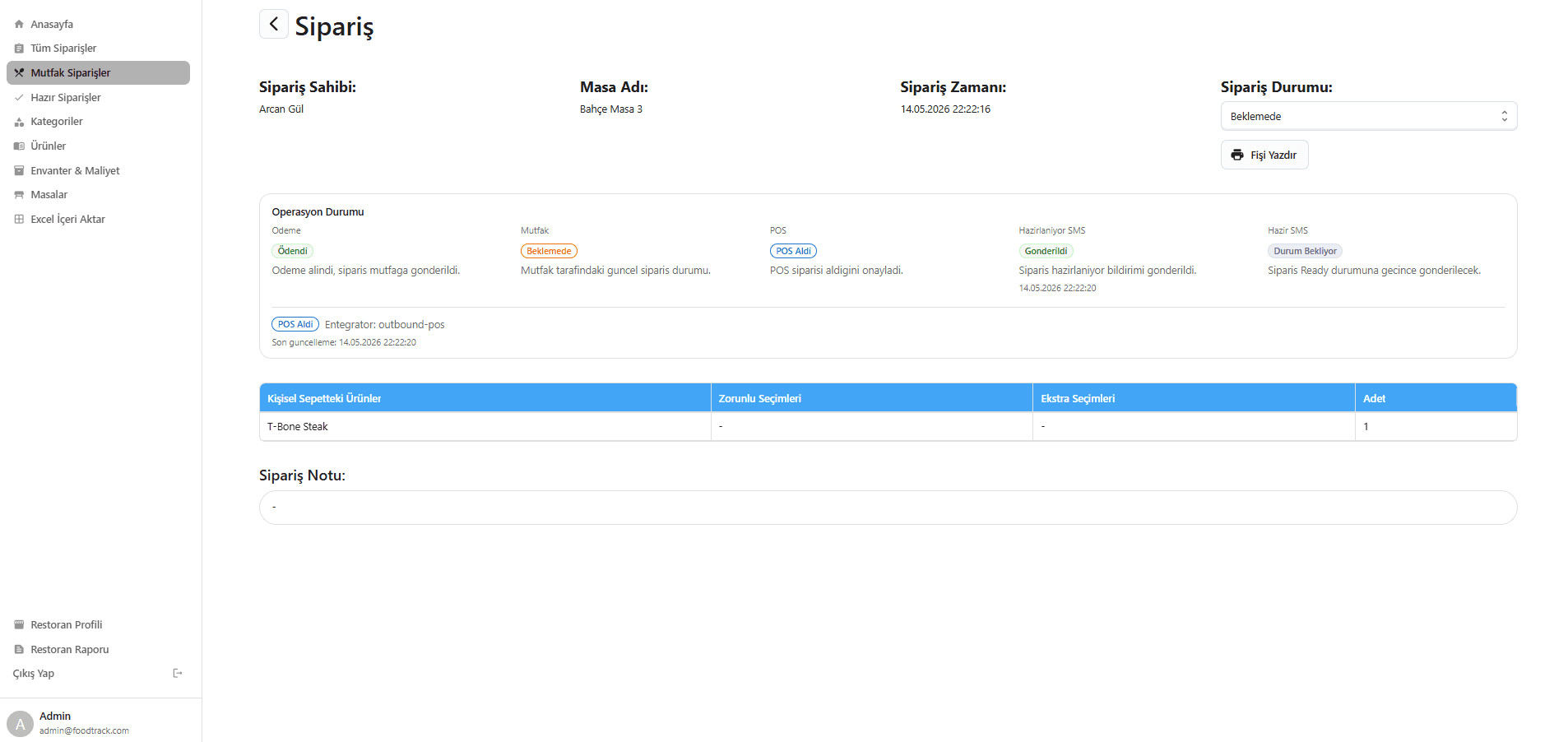 Order Detail and Operations Status